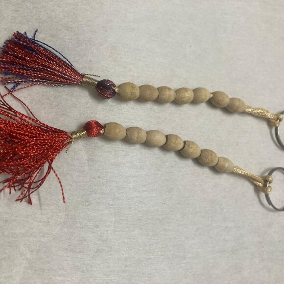 Lot of 2 Short Wooden Beaded Keyring Handmade Tan Beaded Keychain New keyholder - Picture 3 of 7